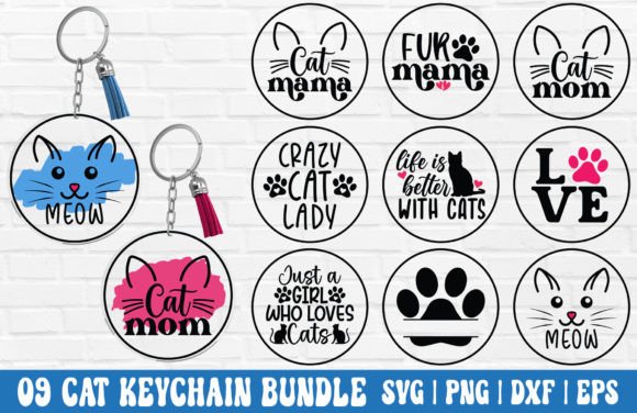 Cat Mom Keychain SVG Bundle – Cat PNG