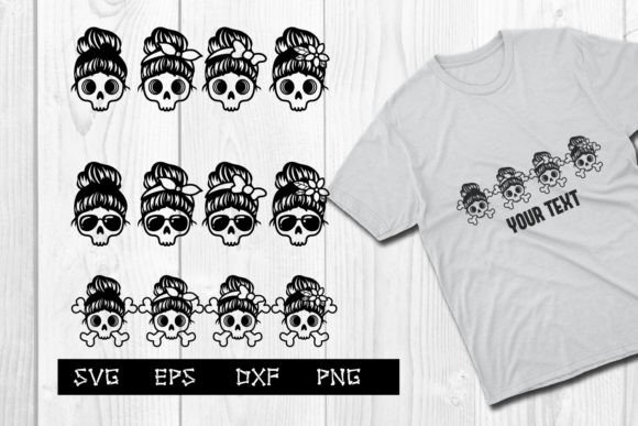 Messy Bun Mom Skull Svg, Cute Skull